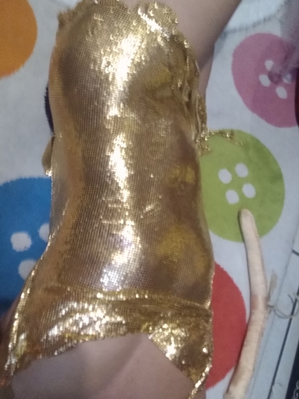 Metallic Gold Chain Link Sexy Low Cut Dress - Picture 8 of 10